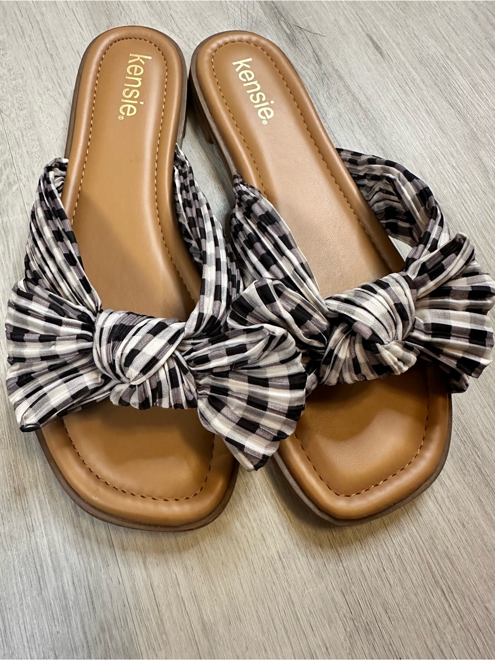 Black & White Plaid Bow-Knot Sandals - 8.5